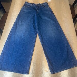 MOTHER Wide-Leg Flare Jeans in Deep Blue Denim